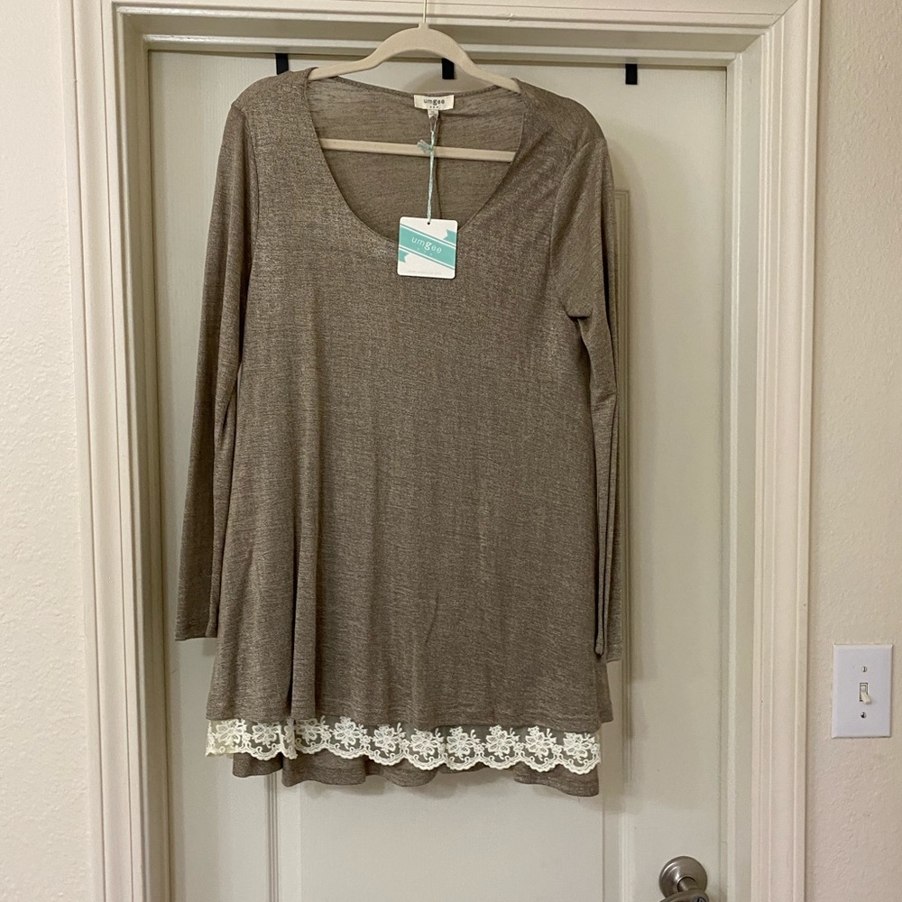 NEW Brown dress with lace trim- Medium